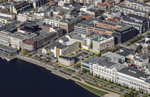 Flyfoto over Drammen sentrum